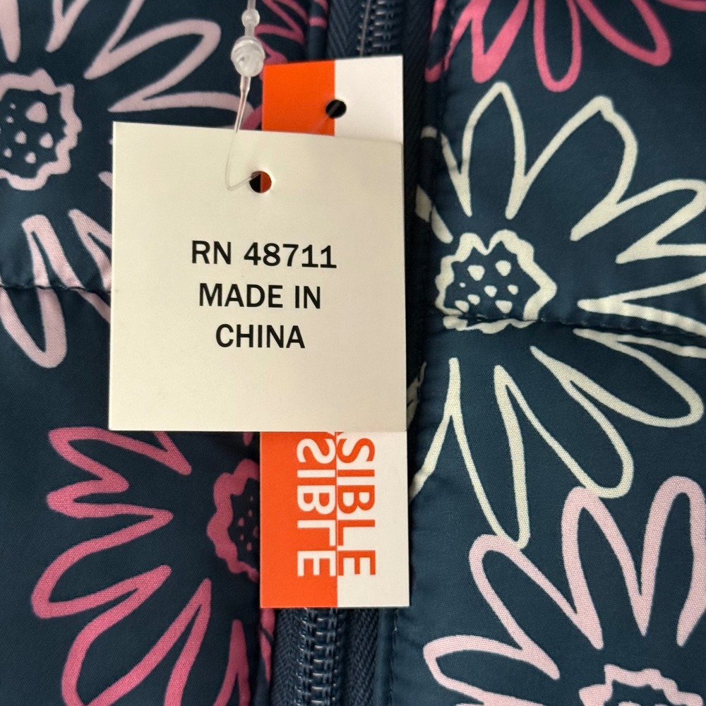 NEW Falls Creek Girls Kids 18M Reversible Jacket Navy Floral Sherpa Puffer Coat - Picture 6 of 7